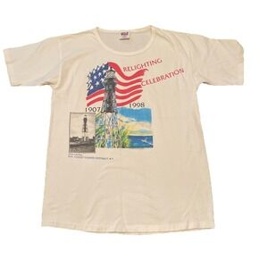 VTG Lighthouse American Flag T-Shirt 1998 Anvil Made in USA